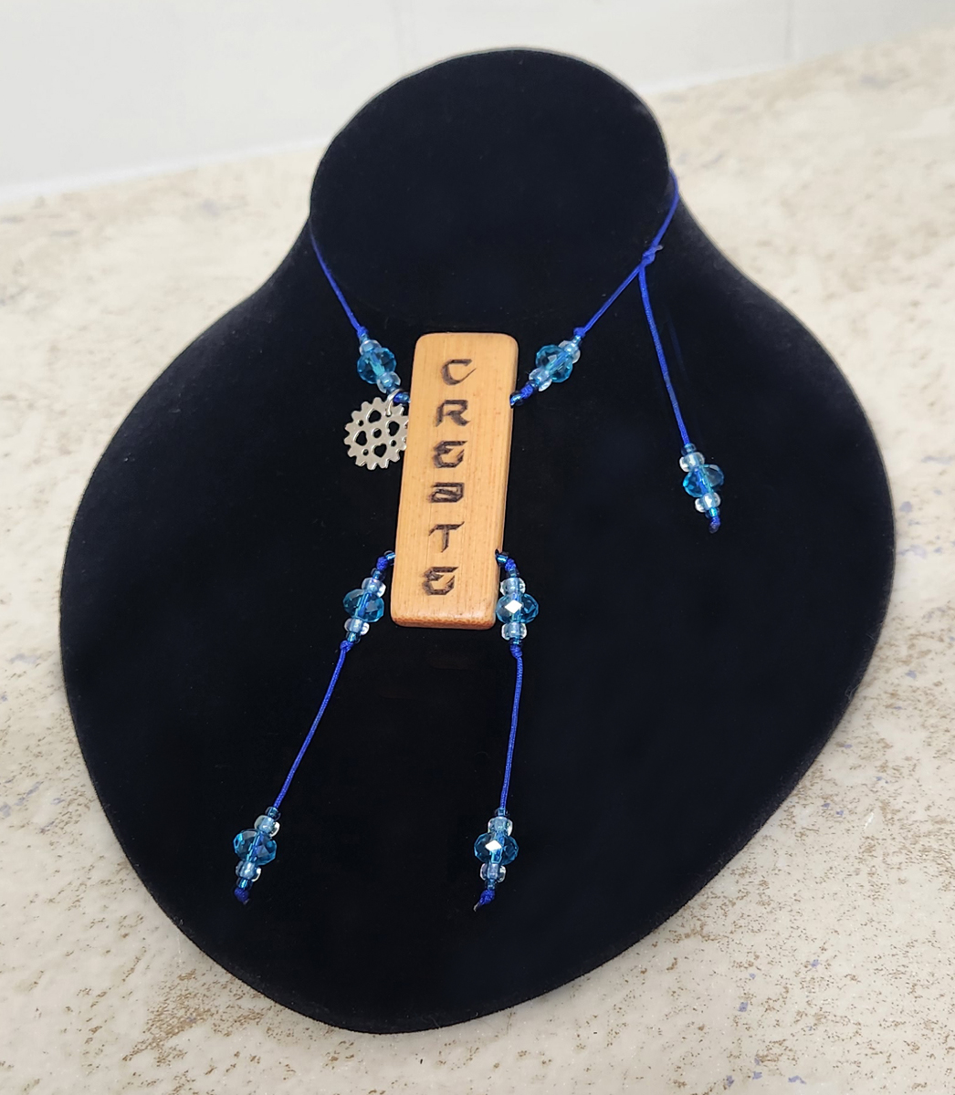 (image for) CREATE Inspirational Word Necklace - Royal Blue Cord, Blue Glass Beads, Creative Gear Charm - Click Image to Close