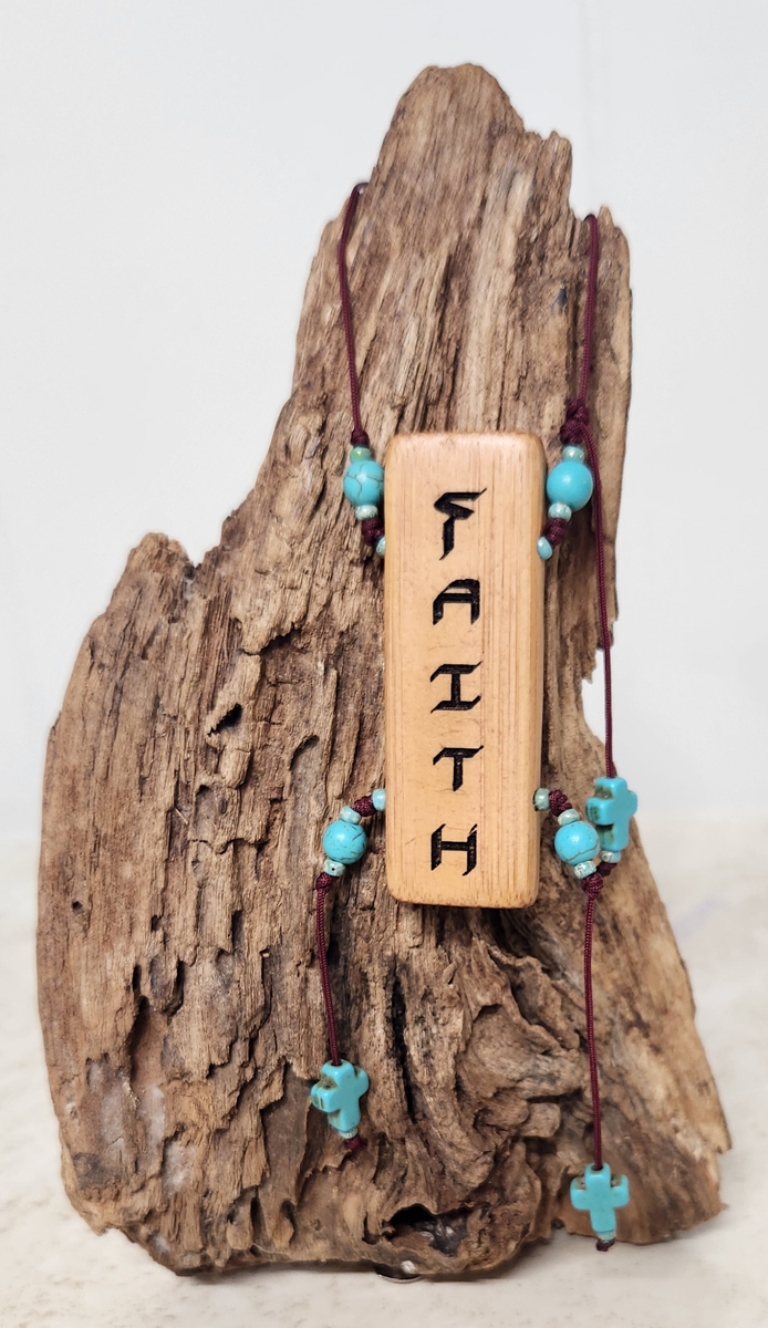 (image for) FAITH Inspirational Bamboo Word Necklace - Cross Charms and Howlite Beads