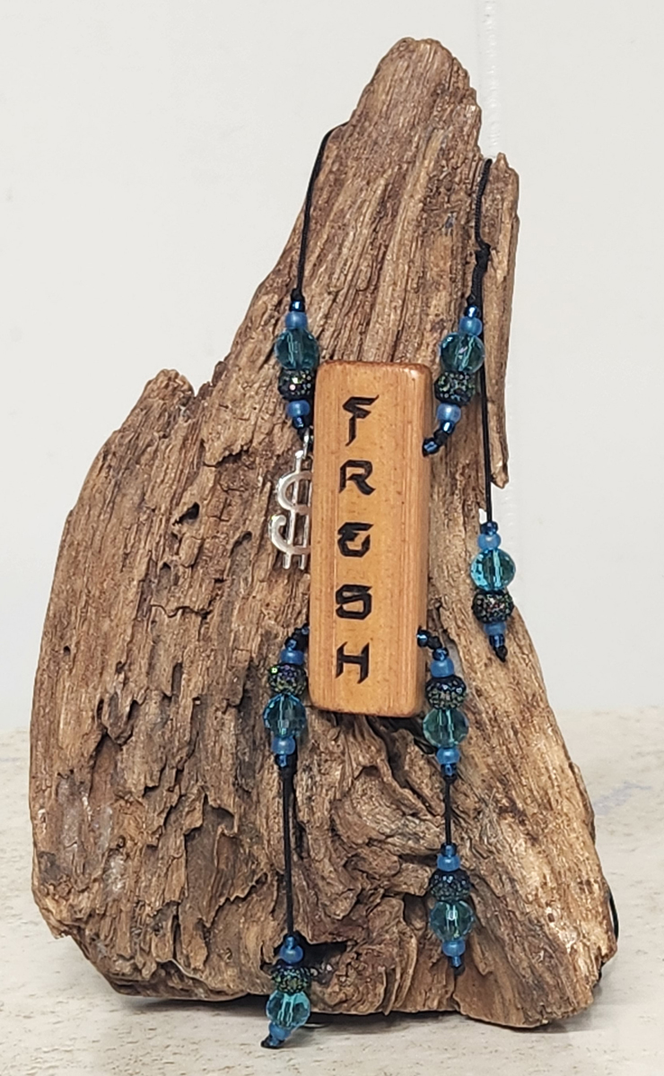 (image for) FRESH Inspirational Word Necklace - Lake Blue Vintage Glass and Acrylic Pave Beads