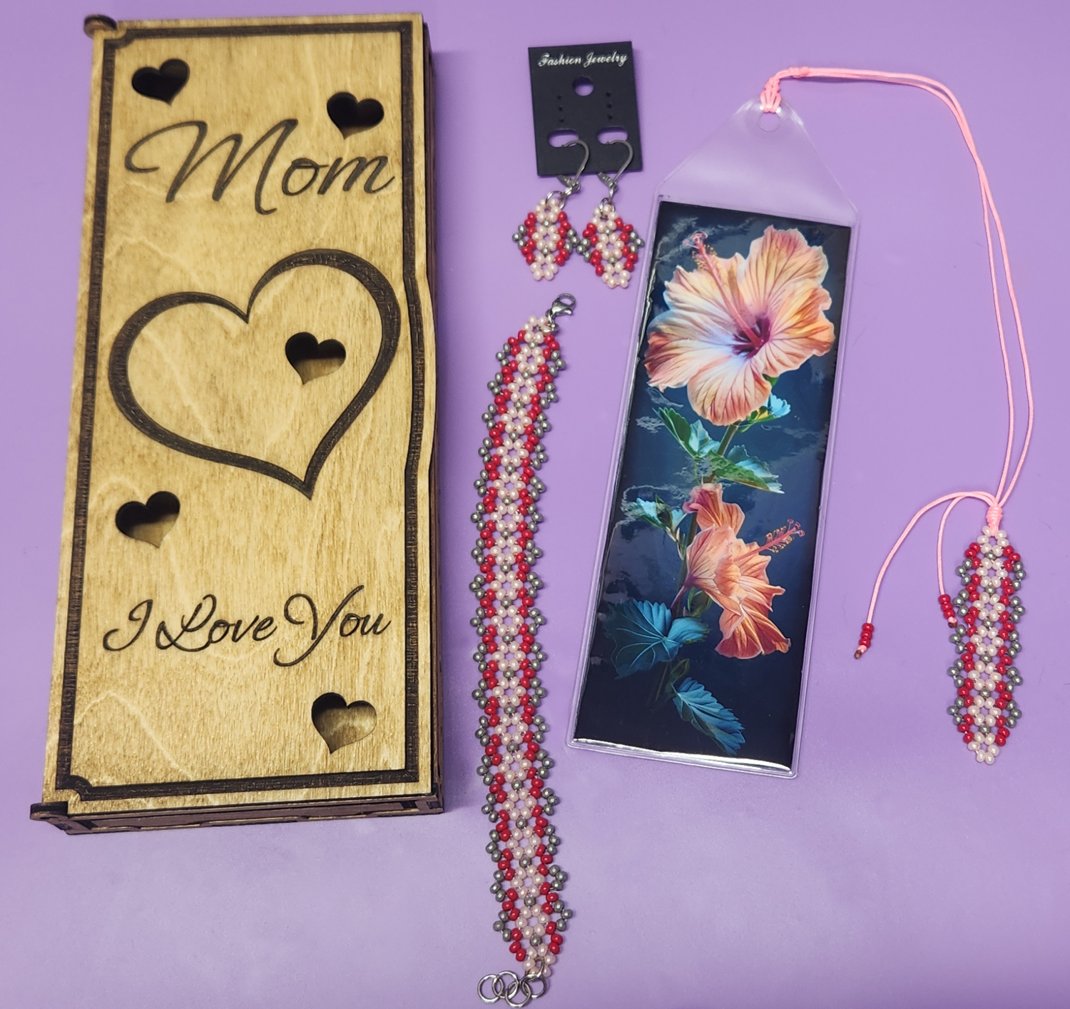 (image for) Mother's Day Gift Set - Hibiscus - Peach, Red, Silver - Click Image to Close