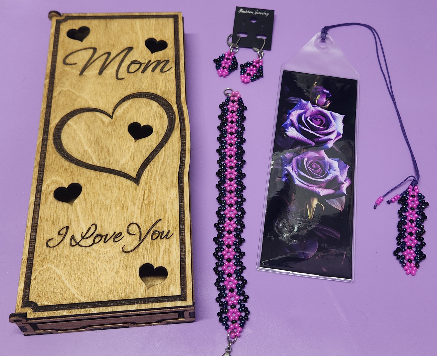 (image for) Mother's Day Gift Set - Purple Roses - Fuschia, Metallic, Black - Click Image to Close